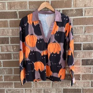 Halloween pumpkin cat shirt // small